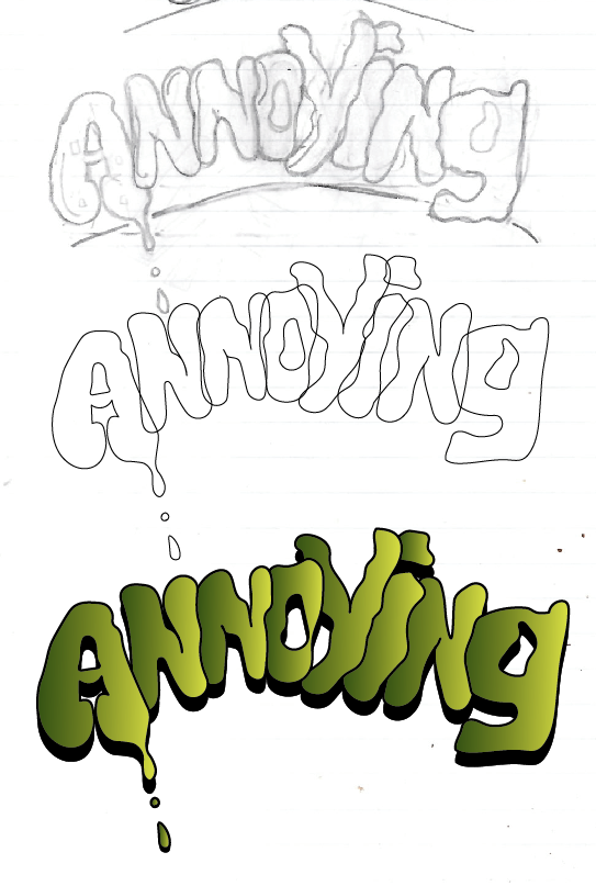 Concept Sketch, Line Art, and Finalized version of text for T-Shirt Design